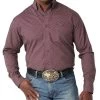 Wrangler Men's Burgundy Print Classic Button Down Shirt