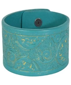Trenditions Women's Justin Turquoise Tooled Leather Cuff