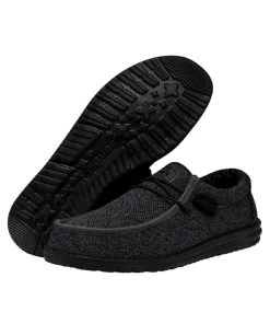 Hey Dude Men's Total Black Wally Sox Wide Shoe