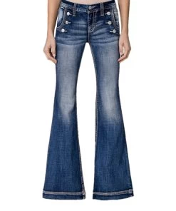 Miss Me Women's Mid Rise Sailor Flare Jean