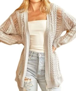 Andree By Unit Women's Plus Size Distressed Cardigan