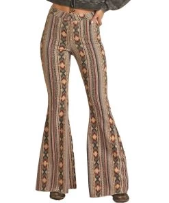 Rock & Roll Cowgirl Women's High Rise Aztec Bell Bottom Jean