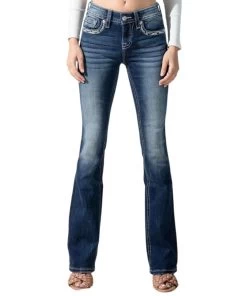 Miss Me Women's Boundless Border Mid-Rise Boot Cut Jeans