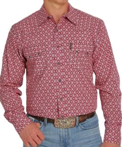 Cinch Men's Red Medallion Modern Fit Button Down Shirt