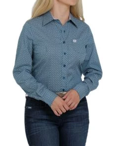 Cinch Women's Teal Print Button Down Shirt