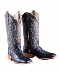 R. Watson Women's Black Full Quill Ostrich Boots
