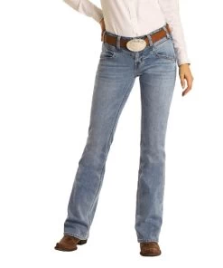 Rock & Roll Cowgirl Women's Mid Rise Stretch Boot Cut Riding Jean