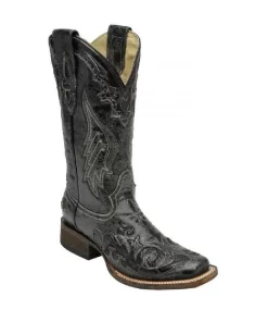 Corral Women's Black Snake Inlay Square Toe Boot