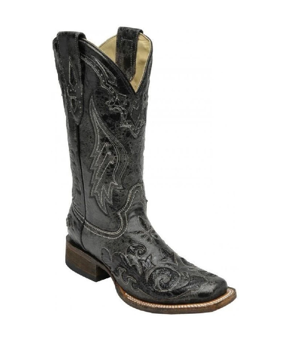 Corral Women's Black Snake Inlay Square Toe Boot