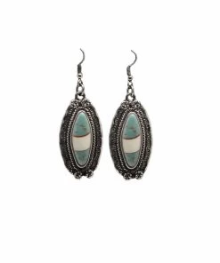 Silver Strike Women's Silver Oval Turquoise Ivory Stone Earrings
