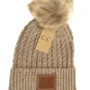 Ccbeanie Double Braided Knit Faux Fur Pom Beanie